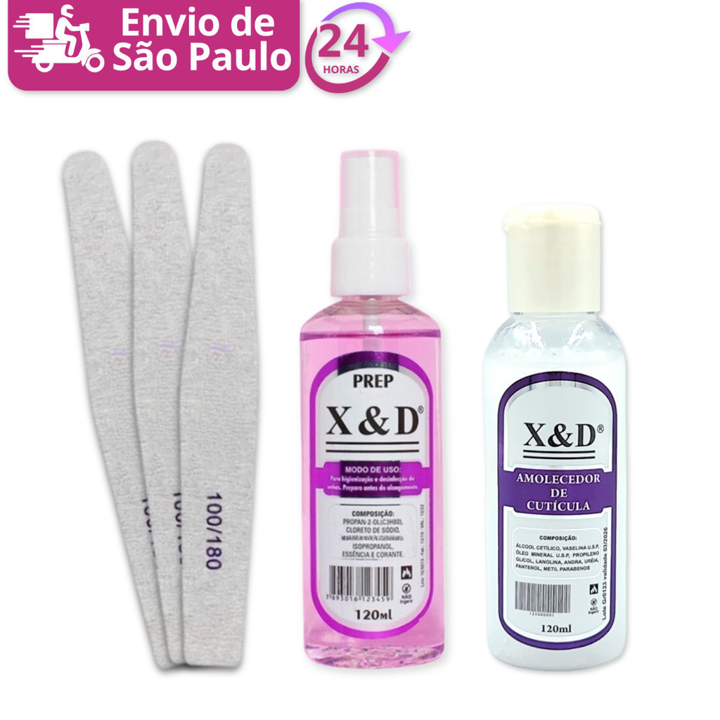 Kit Manicure Prep 120ml + Amolecedor De Cutículas 120ml + 12 Lixas Profissional Para Unhas Nails