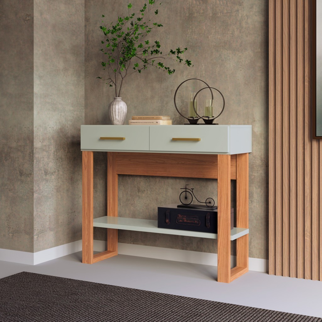 Aparador 2 Gavetas Industrial Off White/Freijó - Dalla Costa em Oferta na Shopee