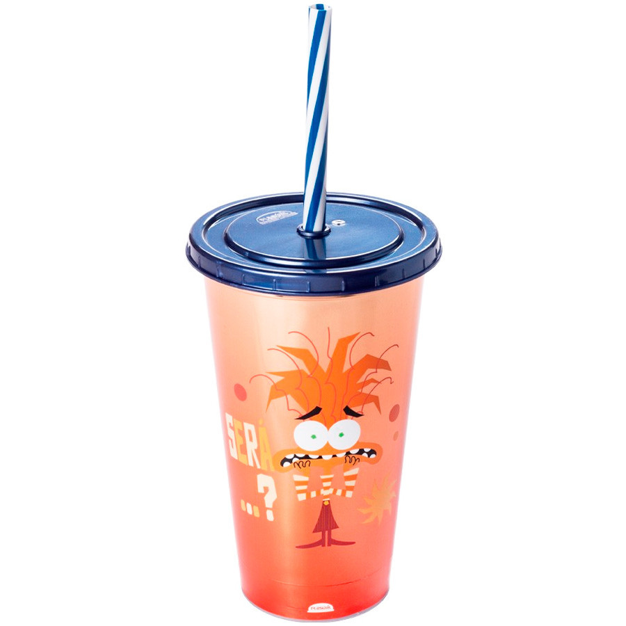 Copo de Plástico com Tampa e Canudo - Divertidamente 2 - Será? - 500ml  - 1 unid - Plasútil - Rizzo