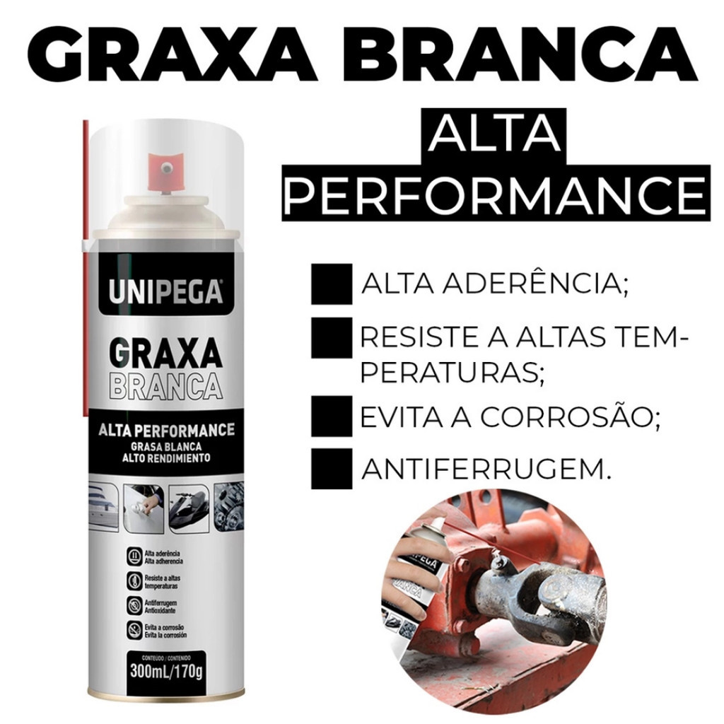Graxa Branca Spray Lubrificante Alta Performance 300ml Unipega Barco Porta Molinete Fechadura em Oferta na Shopee