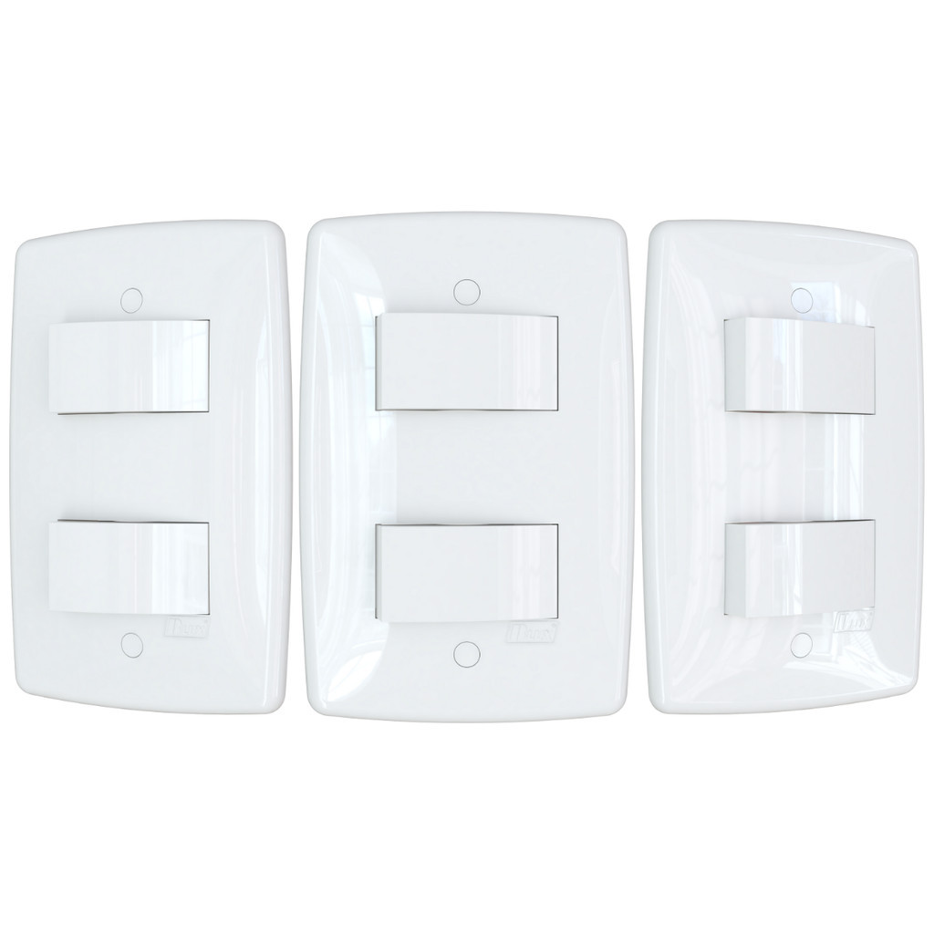 3 Interruptores de Luz Duplo Simples Branco Finesse+ B.lux
