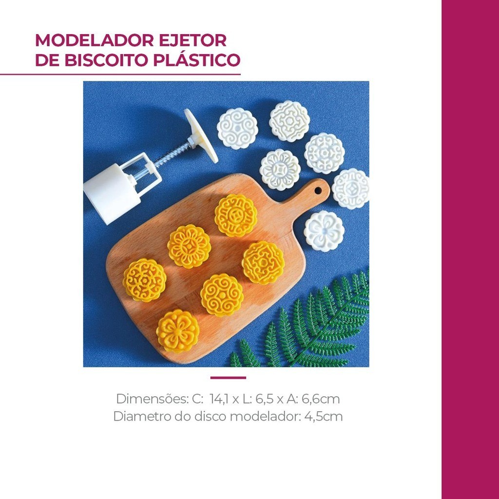 Detalhes do Modelador Ejetor de Plástico para Biscoitos 14,1x6,5x6,6cm 7Un Estampas