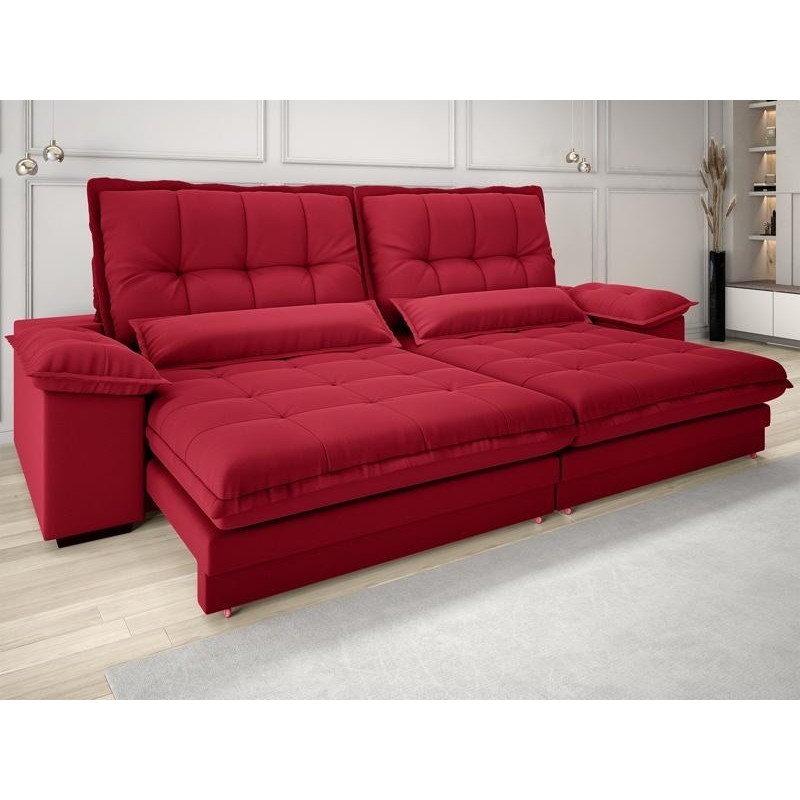 Sofá Bergamo 2,50m Assento Retrátil e Reclinável Velosuede Vermelho - NETSOFAS em Oferta na Shopee
