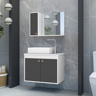 Gabinete para Banheiro com Cuba de Sobrepor e Espelheira 60cm Clean Branco/Grafite em Oferta na Shopee