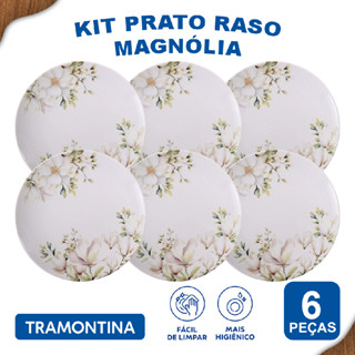 Aparelho de Jantar Jogo de Pratos Rasos 28 cm Tramontina Magnólia em Porcelana Decorada 6 ...