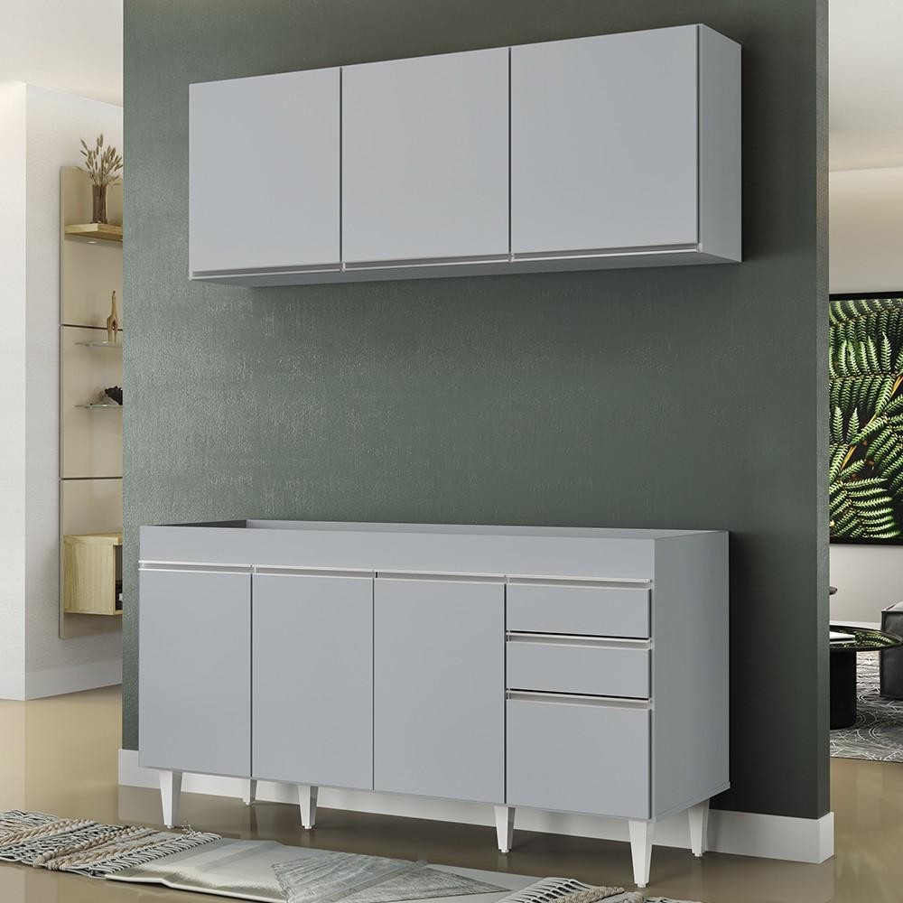 Armário de Cozinha Argélia e Balcão Gabinete 150cm sem Tampo Marrocos Cinza Claro - Lumil - Home & Living