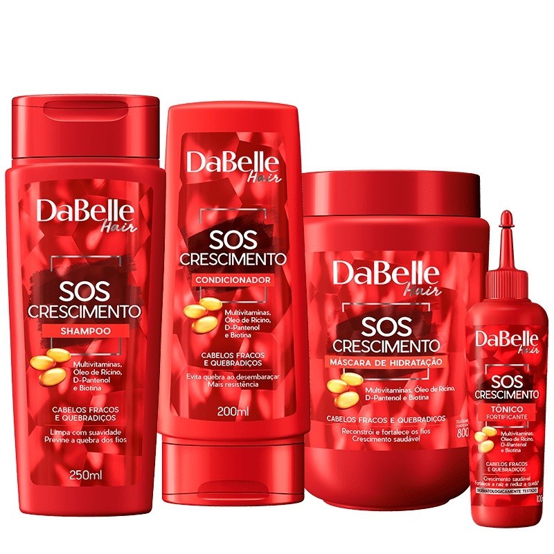 Kit Dabelle SOS Crescimento Shampoo e Condicionador Tônico 100ml Máscara Tratamento Hidratação 800g