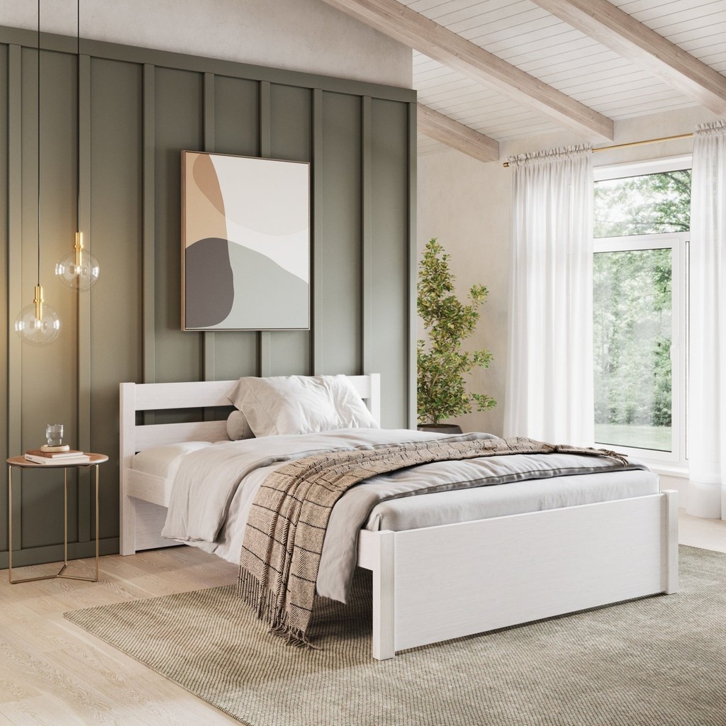 Cama Casal em Madeira Maciça 140x190 Unique Yescasa Branco em Oferta na Shopee