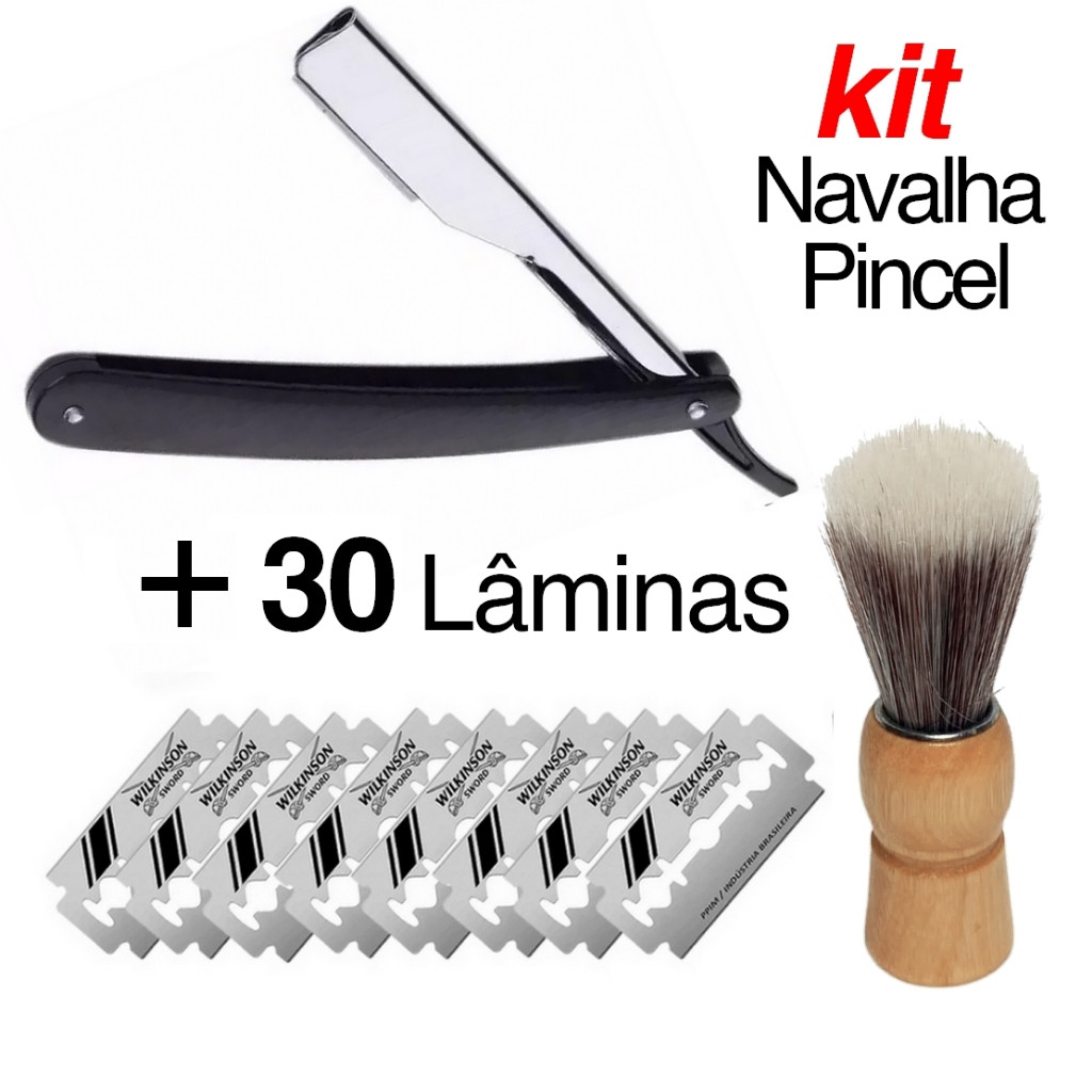 Kit Navalha + Pincel + Lâmina Profissional Barbeiro Aço Inox Acabamento Barba Navalhete em Oferta na Shopee