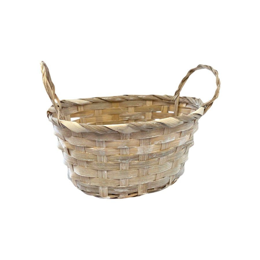 Cesta Decorativa de Bambu Oval com alça - Palha - 18cm - 1 unidade - Cromus - Rizzo