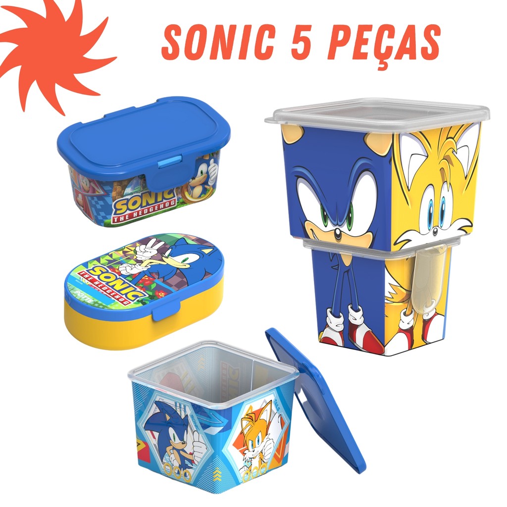 Kit 5 Potes Sonic Escolar infantil Lanche Lancheira Volta as  Aulas Personagem em Oferta na Shopee