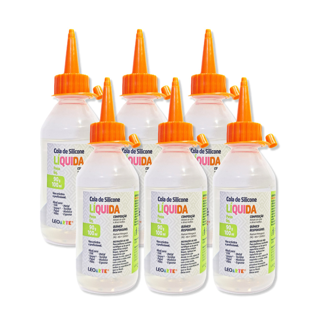 Kit 6 Cola de silicone líquida 100ml Leoarte, uso artístico e profissional em Oferta na Shopee