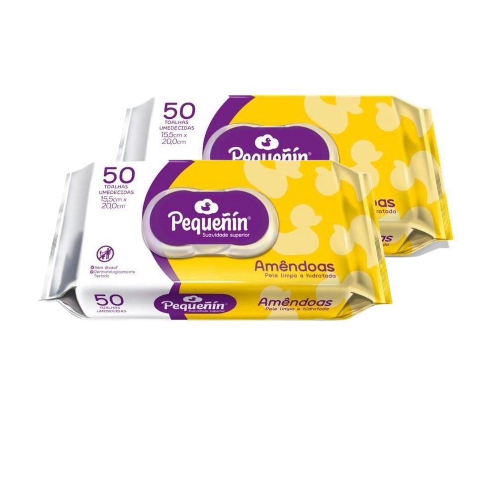 Kit 2 Toalha Umedecida Pequeñín Amêndoas com 50 Toalhas - Mom & Baby