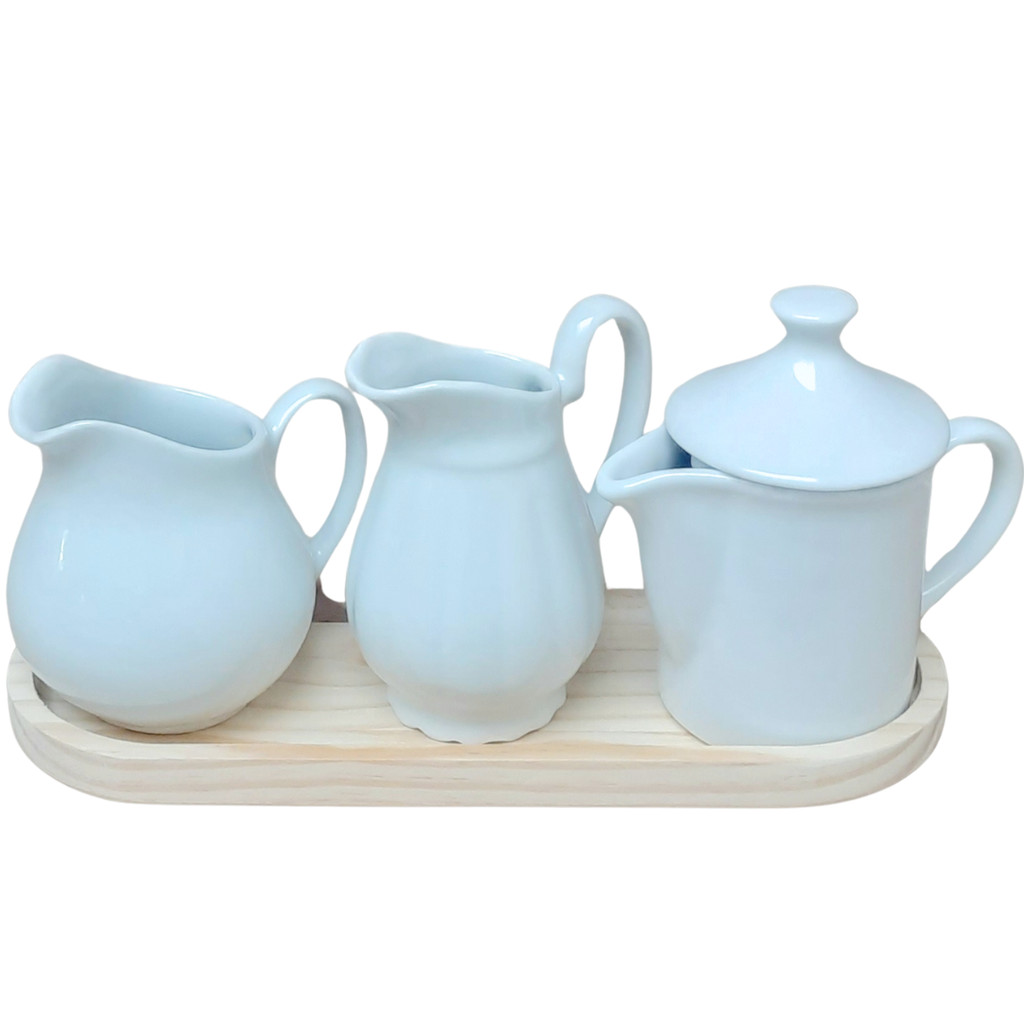 Jogo Mesa Posta, Jarras e Bule - Bule 300ml + Jarra clássica 300ml + Jarra Tradicional 350ml - Kit Porcelana Branca