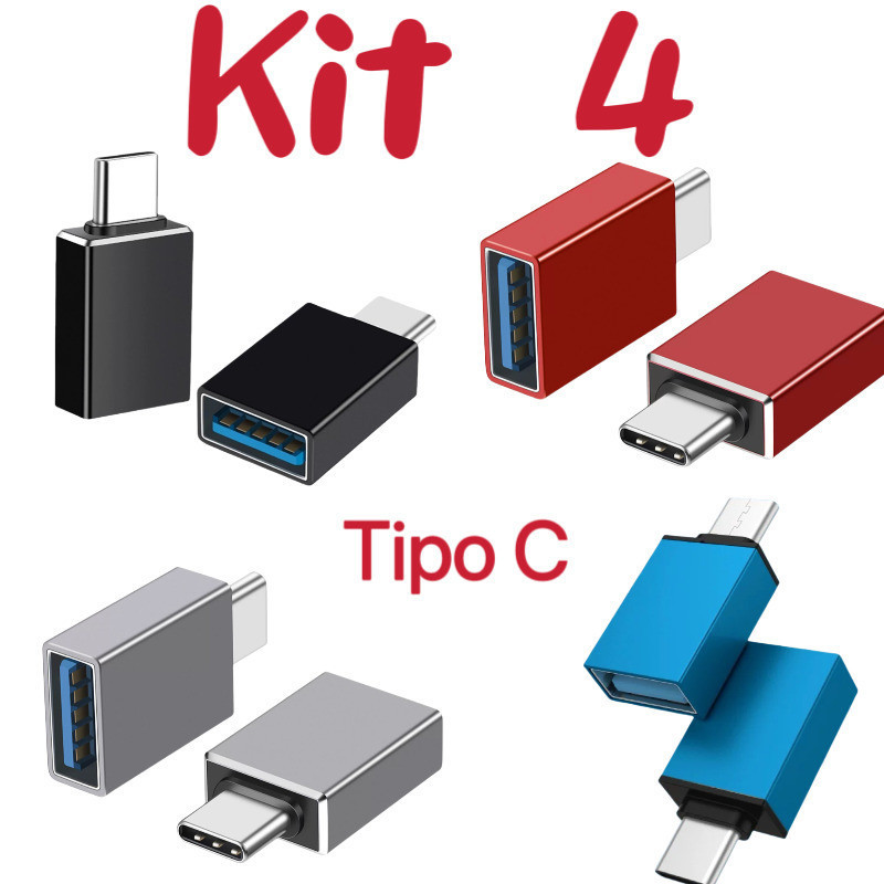 KIt 4 Adaptador USB Tipo C Para 3.0 OTG Compatível Com MacBook Pro Samsung Galax