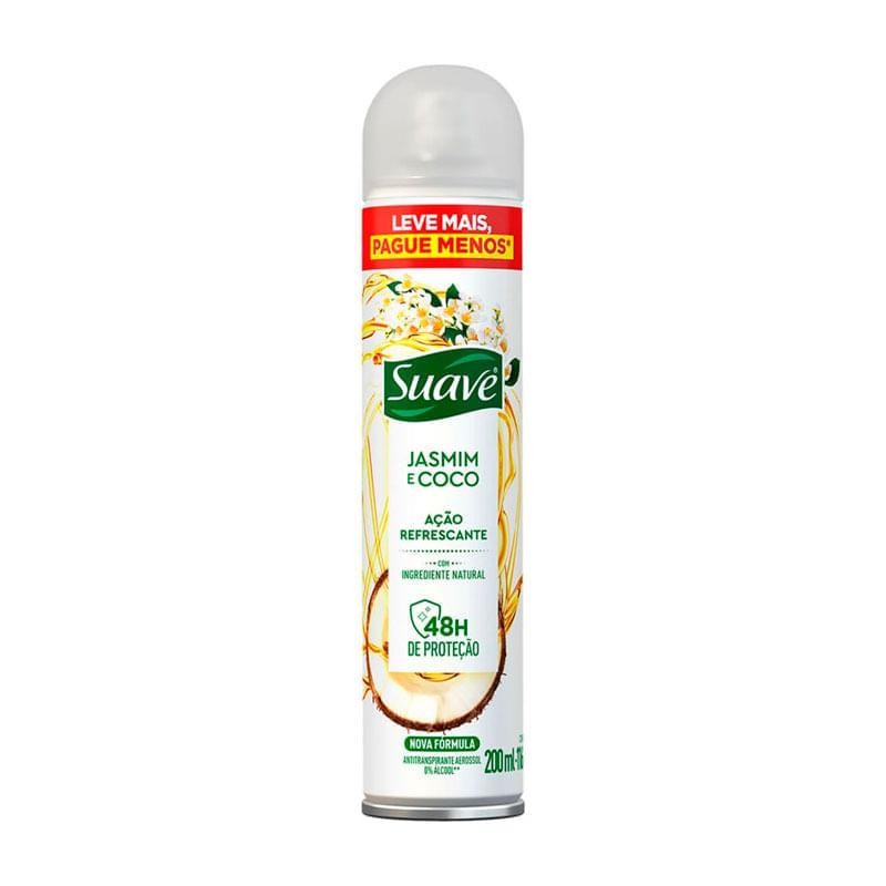 Desodorante Antitranspirante Aerosol Suave Jasmin e Coco 200ml em Oferta na Shopee