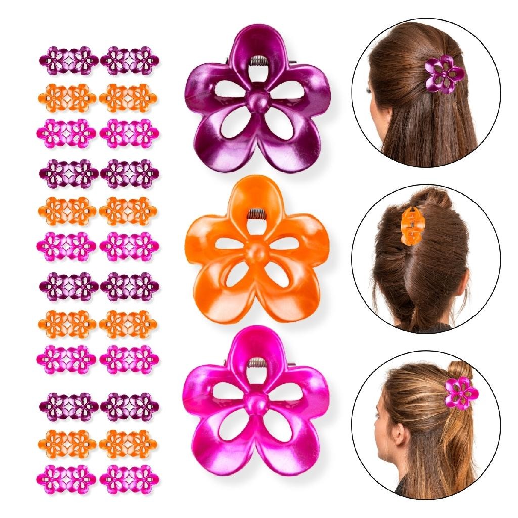 Kit 48 Presilha Prendedor Acessório Cabelo Flor Perolada Colorida Penteado Cabelos Preso Look Verão em Oferta na Shopee