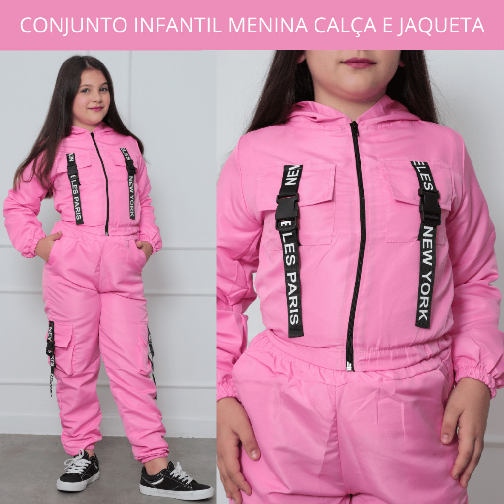 Conjunto Infantil Menina Roupa Infantil Feminina Tactel Calça + Jaqueta Bomber Moda Infantil