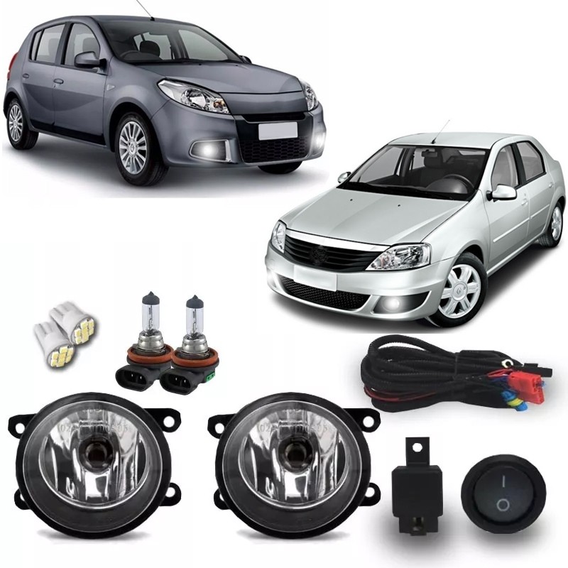 Kit Farol Milha Neblina Auxiliar Logan Sandero 2007 2008 2009 2010 2011 2012 Com Lampadas