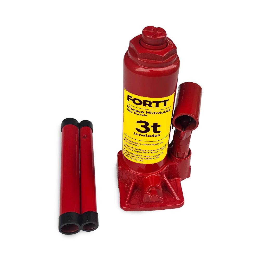 Macaco Hidráulico tipo Garrafa 3 Ton Fortt Vermelho - MHG001-3ton
 em Oferta na Shopee