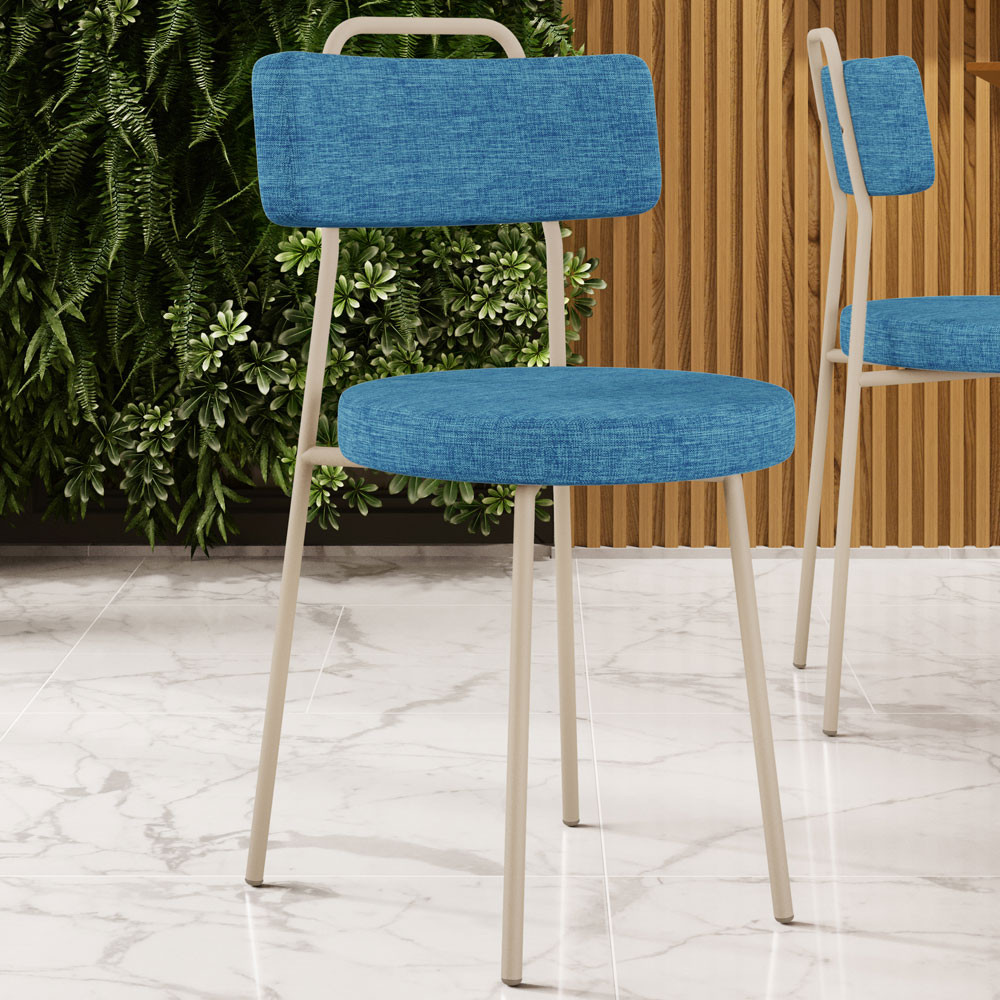 Cadeira Decorativa Estofada Para Sala De Jantar Barcelona Arena L02 Linho Azul - Lyam