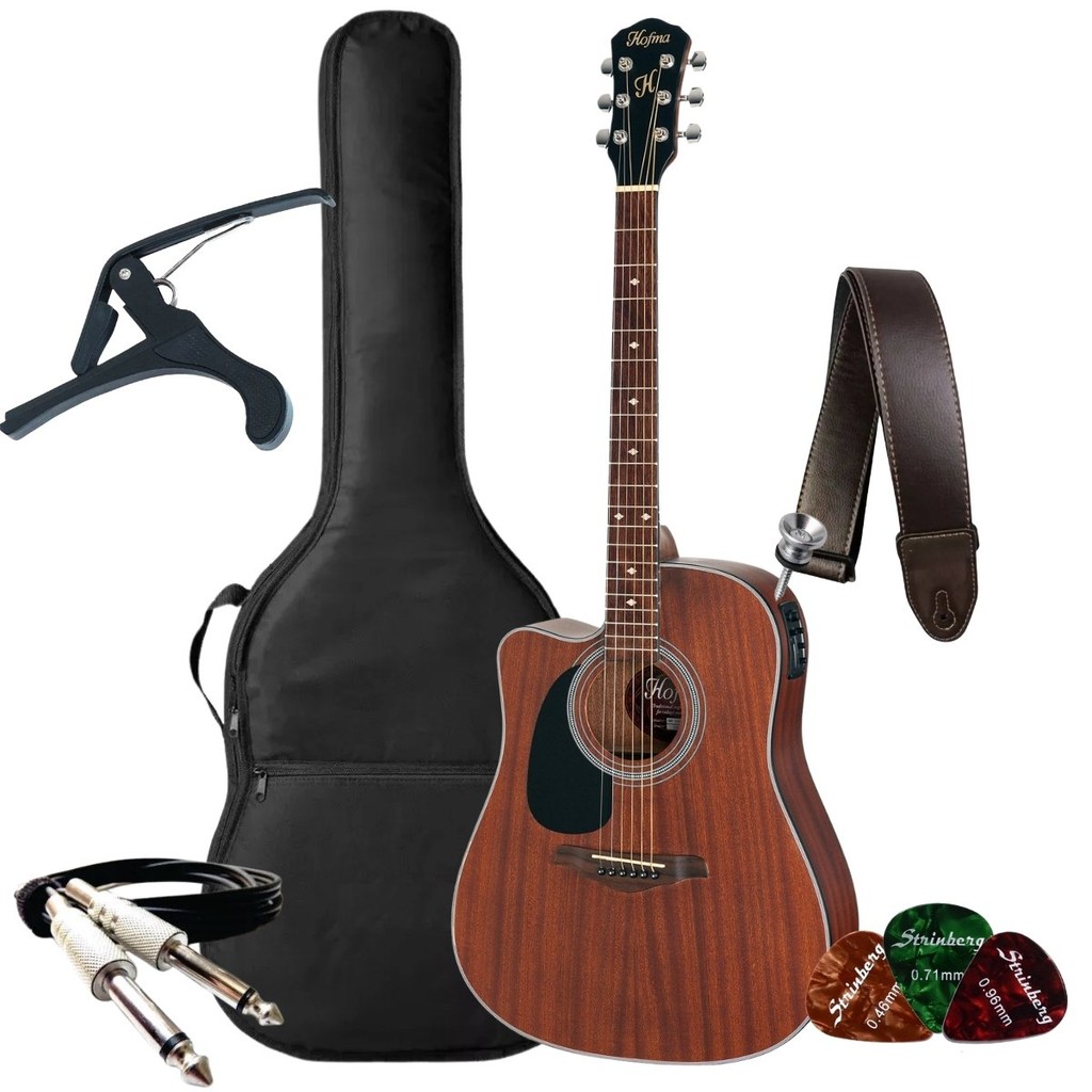 Kit Violao Hofma Eletrico Hmf250 Lh Canhoto Stnt Folk + Acessórios - Hobbies & Collections