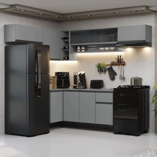 Armário de Cozinha Completa de Canto Suspenso 405cm Cinza Nice Madesa 04 em Oferta na Shopee