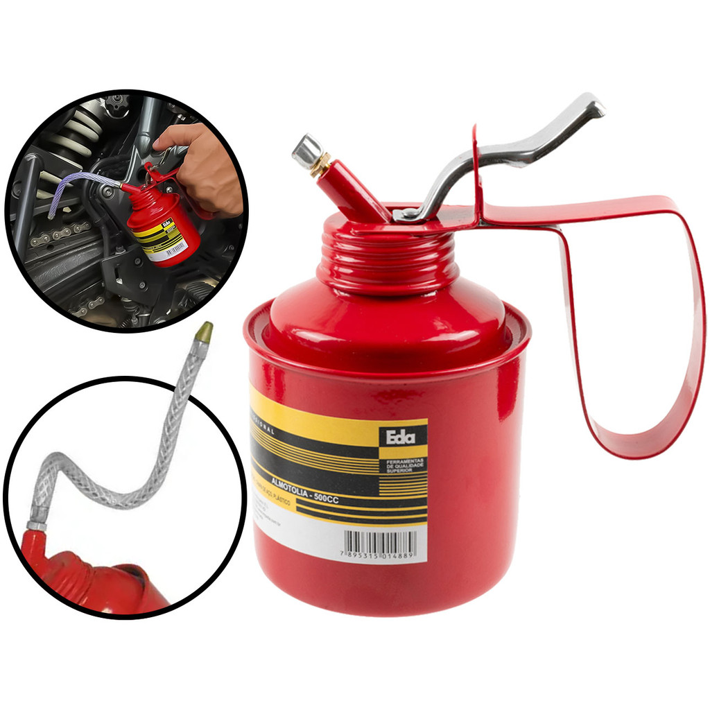 Almotolia Metálica 500ml Aplicador Bomba De Óleo Bico Flexível P/ Oficina Indústria Multiuso Eda - Home & Living