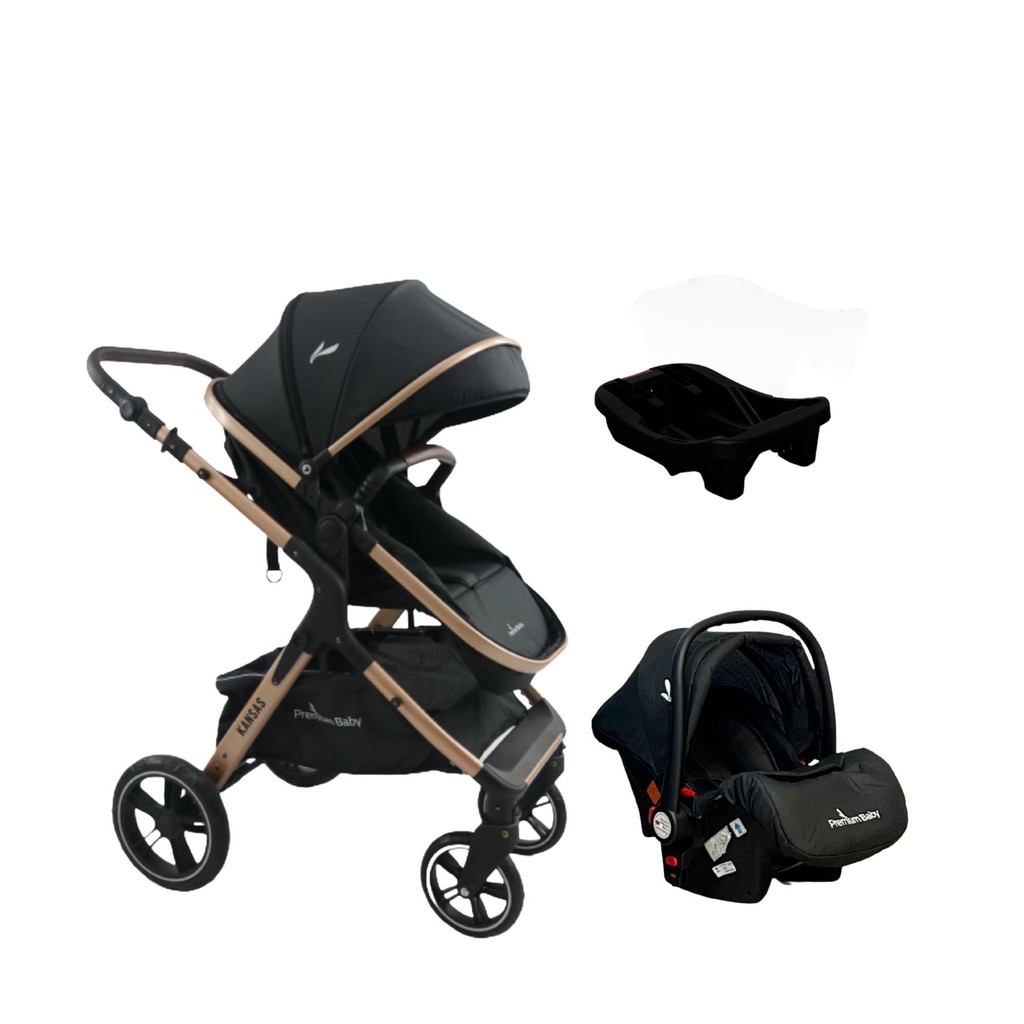 Carrinho Kansas Gold Premium Baby c/ Bebê Conforto e Base em Oferta na Shopee