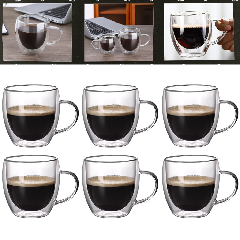 Kit Xicara de Vidro Duplo Caneca para Café Chá Chocolate Casa Escritorio 80ml Jogo até 6 unidades em Oferta na Shopee