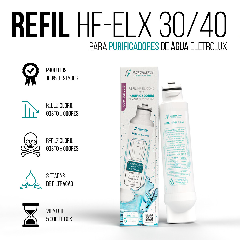 Kit 1, 2 ou 3 Refil Para Filtro de Água Compatível com Electrolux PE11X PE11B PA21G PA26 PA31G PC41B em Oferta na Shopee