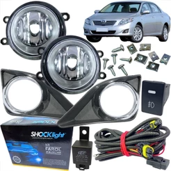 KIT FAROL DE MILHA AUXILIAR COMPLETO TOYOTA COROLLA 2009 2010 2011 COM ARO CROMADO COM BOTÃO MODELO ORIGINAL