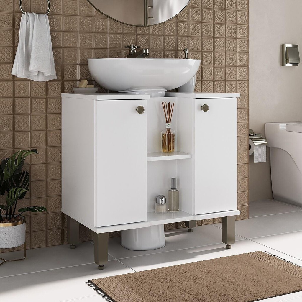 Gabinete de Banheiro para Pia de Sobrepor 2 Portas 60,4cm Multimóveis CR10137 em Oferta na Shopee