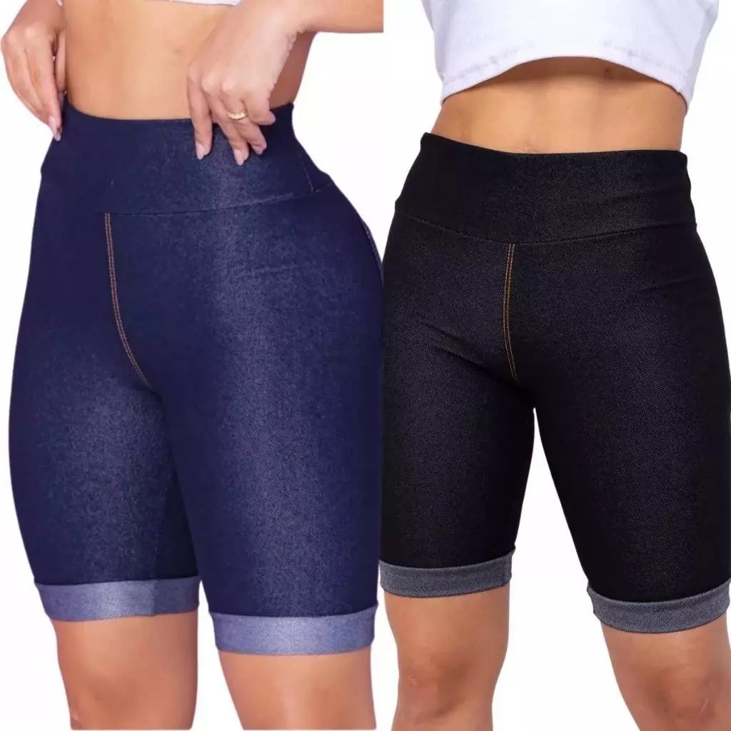 Kit 2 Shorts Jeans Fake Feminino Cintura Alta Bermuda em Oferta na Shopee