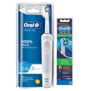 Kit Escova Elétrica Oral-B Vitality D12 110v + Refil Cross Action - 2 unidades