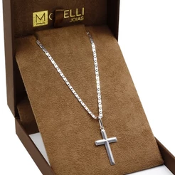 Corrente De Prata 925 Masculina Piastrine Pingente Crucifixo liso quinado