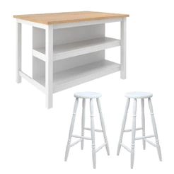 Ilha Cozinha + 2 Banquetas Ditália 2 Pratel. Branco CD-1019