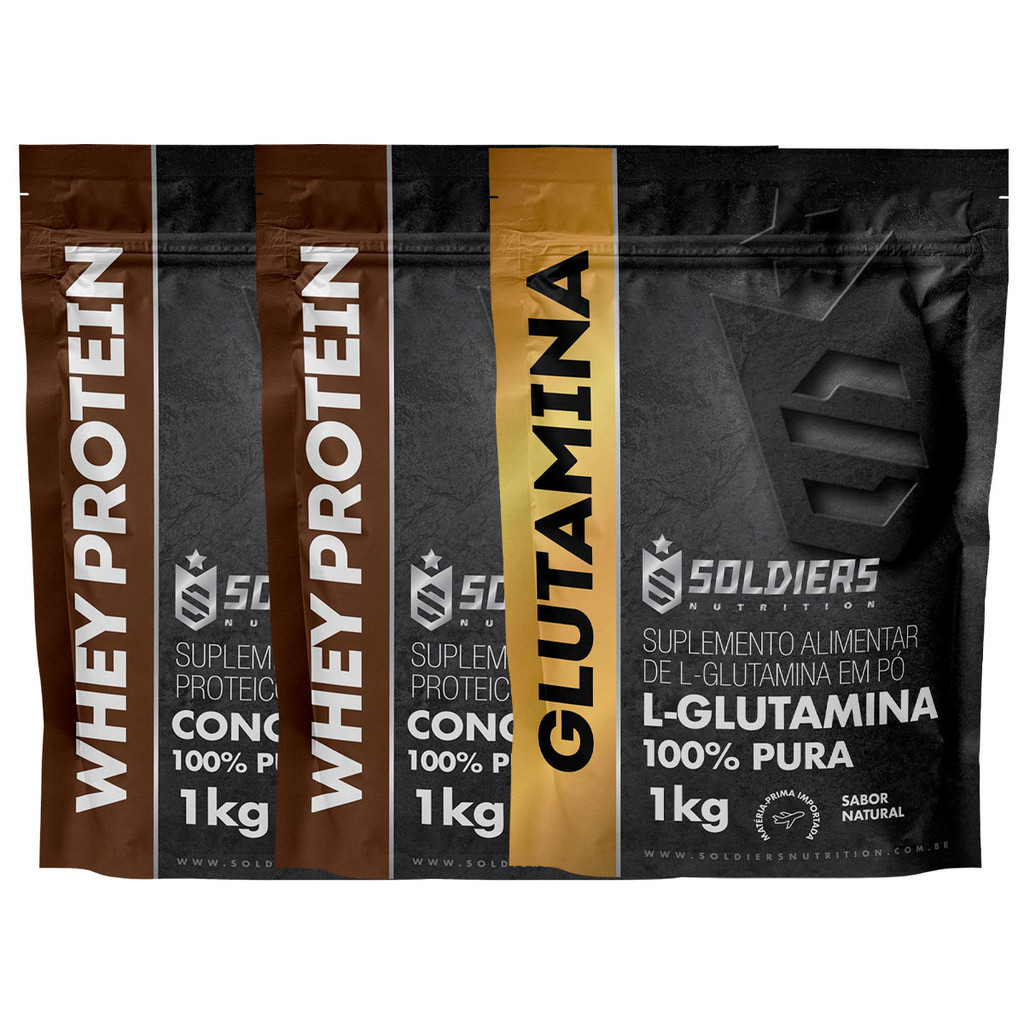 Kit: Whey Protein Concentrado 2Kg + Glutamina 1Kg - 100% Importado - Soldiers Nutrition