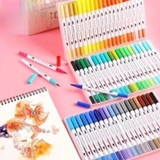Kit Brush Pen Caneta Duas Pontas Dupla Pincel Fineliner 24/36/48/60 em Oferta na Shopee