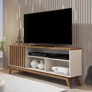 Rack Para TV até 55 Polegadas Pés Madeira Maciça Retrô Ripado Malbec Wood Off White/Freijó em Oferta na Shopee