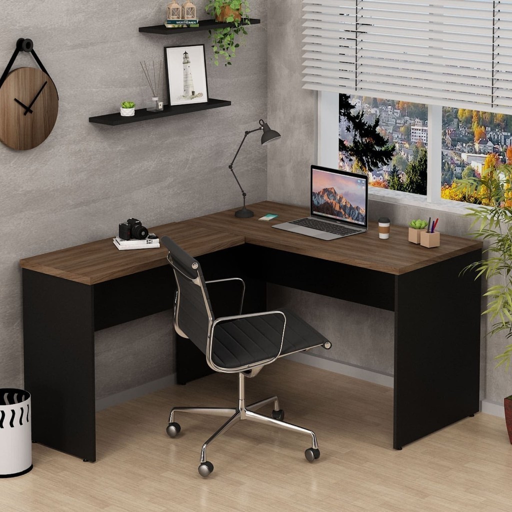 Mesa De Escritório em L 120x150cm Tampo 30mm Nogal - Home & Living