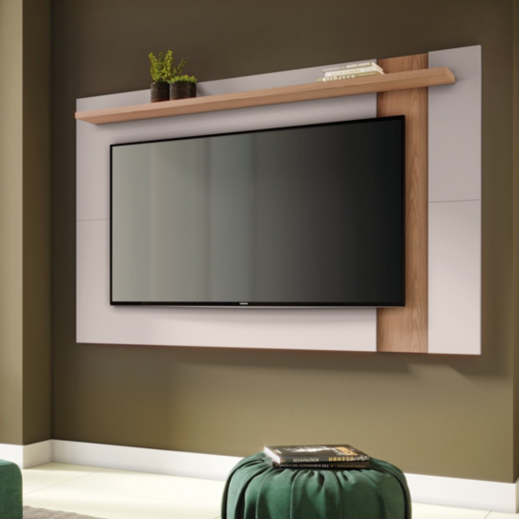 Painel Extensível para Tv até 60 Polegadas 1 Prateleira Leme Off White/Freijó - Home & Living