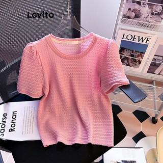 Lovito Camiseta feminina casual com acabamento em alface lisa LNE52182
