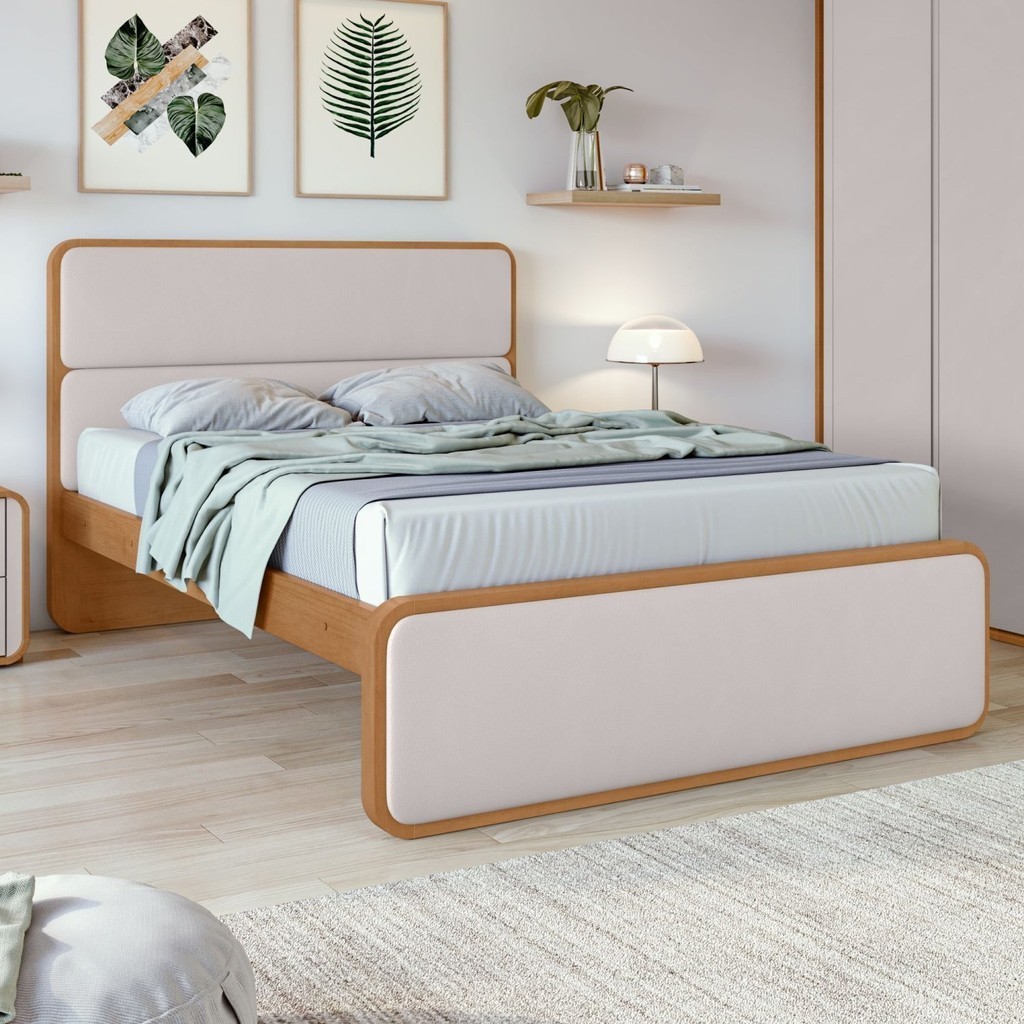 Cama Casal em Mdp/mdf 207x110cm Loop Amêndoa Clean/Off White em Oferta na Shopee