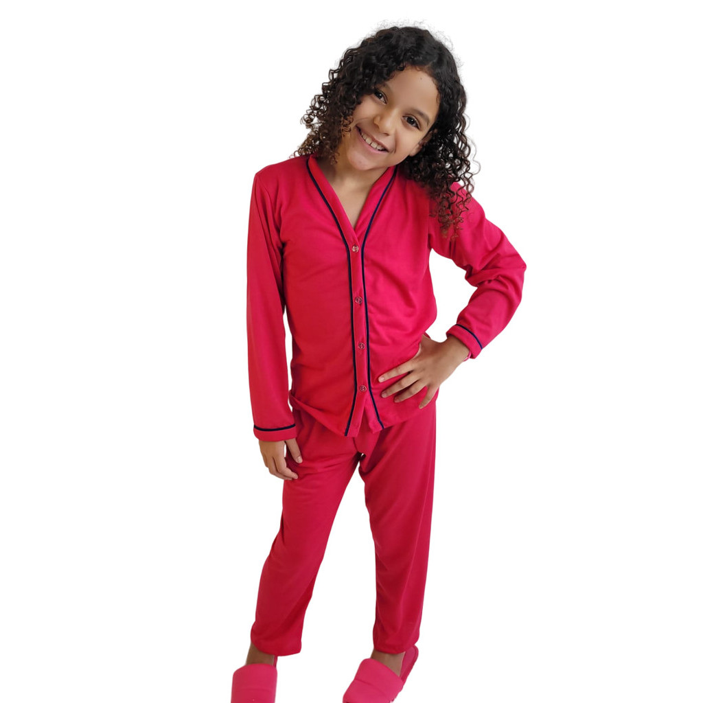 Pijama Infantil de Frio Aberto Com Botões Conjunto Longo
