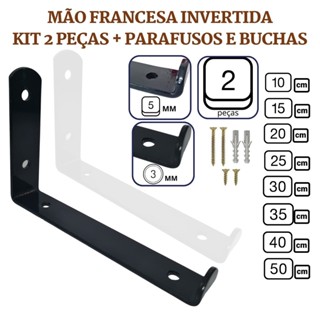 Mão Francesa Invertida 2 Peças Suporte Prateleira Industrial Cantoneira Gancho Parede Bran...