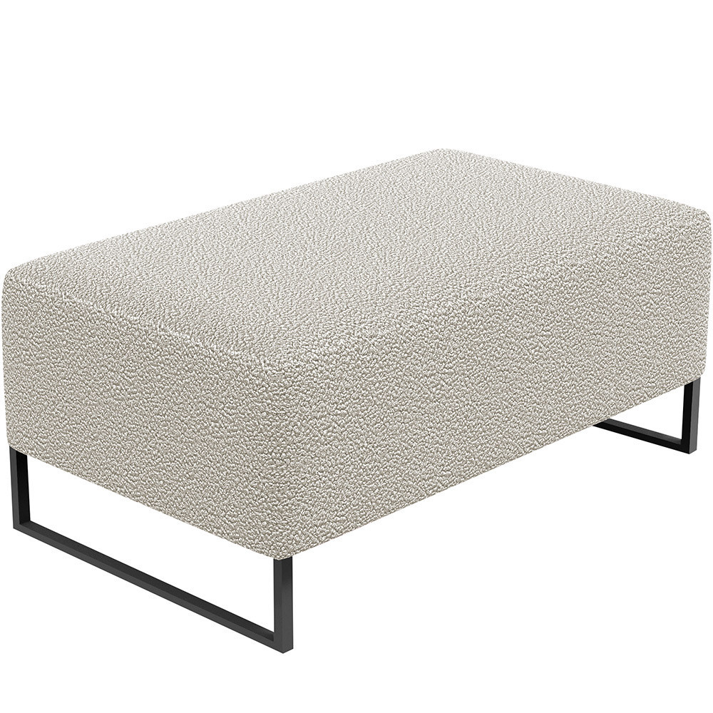 Puff Decorativo Sala De Estar Cléo 90cm Base De Ferro Preto W01 Bouclê Creme - Lyam Decor - Home & Living