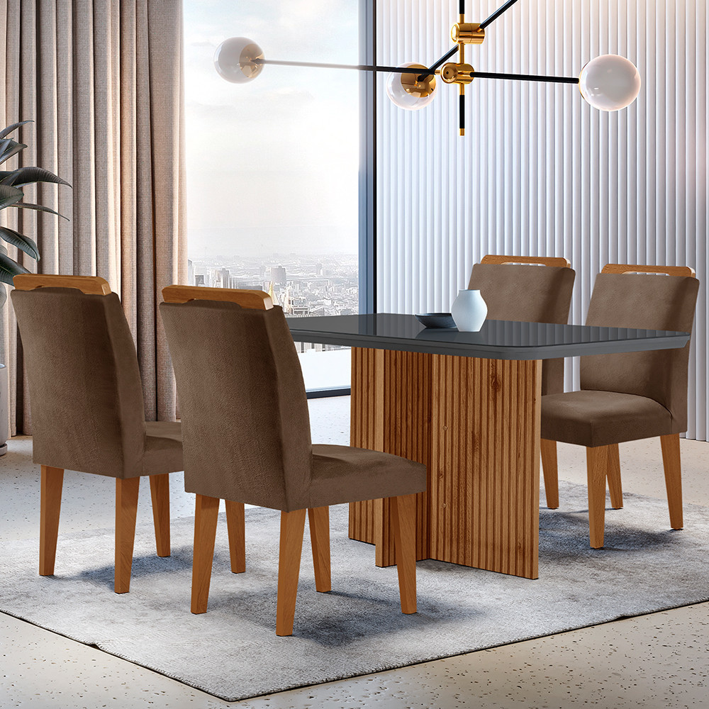Conjunto Sala de Jantar Mesa Olímpia 120CM MDF Tampo com Vidro Canto Copo com 4 Cadeiras Athenas em Oferta na Shopee