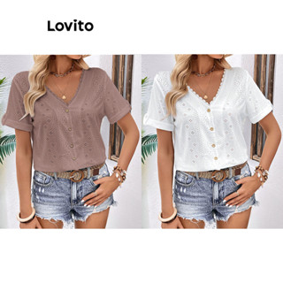 Lovito Blusa com Babado no Decote Simples Boho para Mulheres LNL35030 (Branco)