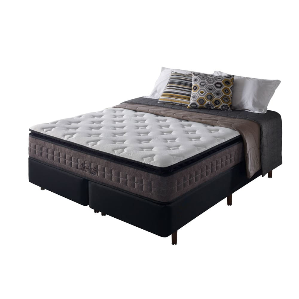 Cama Box + Colchão Queen Size Molas Ensacadas Visco Gel Nashville Pillow Top 158x198x67cm - Home & Living